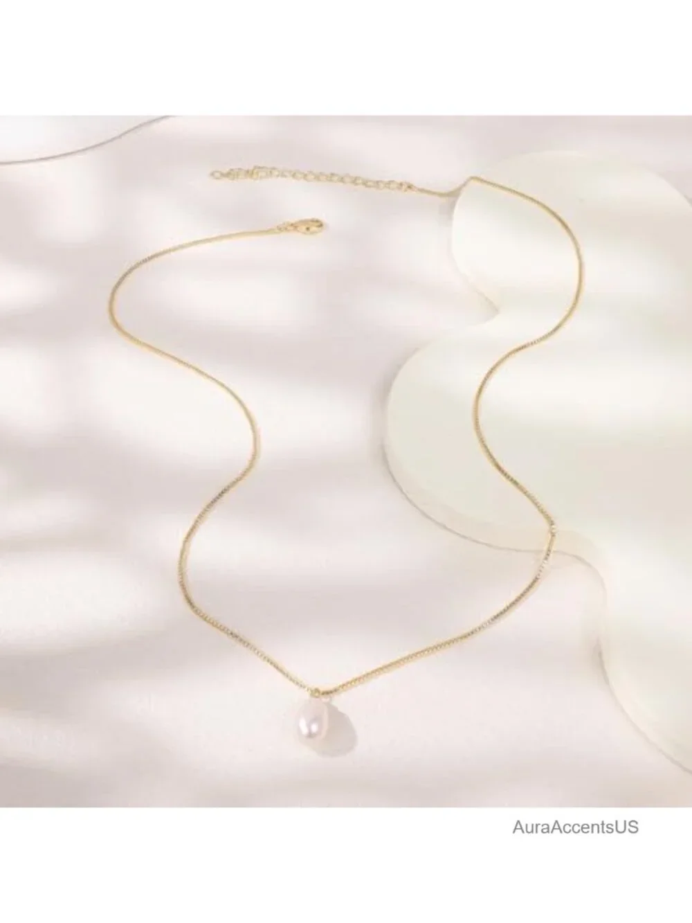 14K Gold Plated Freshwater Pearl Pendant Necklace for Women, Dainty Layered